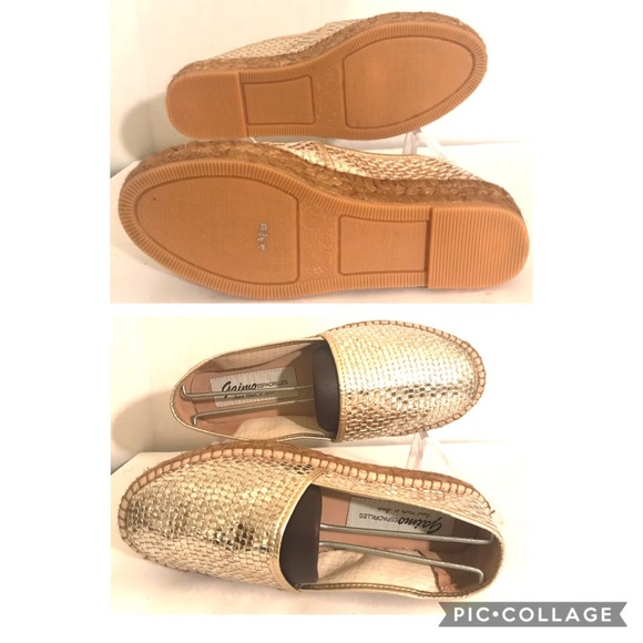 GAIMO ESPADRILLES Gold Shimmering Platform Sz 37 - Picture 4 of 8